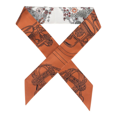 Hermes "Brides de Gala En Fleur" Blanc, Cuir and Gris Multi Silk Twilly