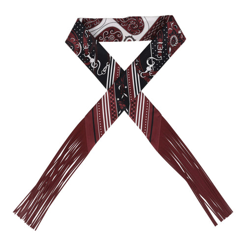 Hermes "Festival des Amazones" Rouge H, White and Black Fringe Twilly