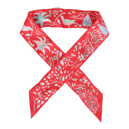 Hermes "Isola Di Primavera" Vert, Bleu and Grenadine Multi Silk Twilly Pair