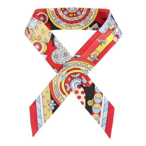 Hermes "Les Murmures De La Foret" Rouge and Ebene Multi Silk Twilly Pair