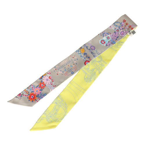 Hermes "Brides de Gala En Fleur" Mastic and Jaune Vif Multi Silk Twilly Pair