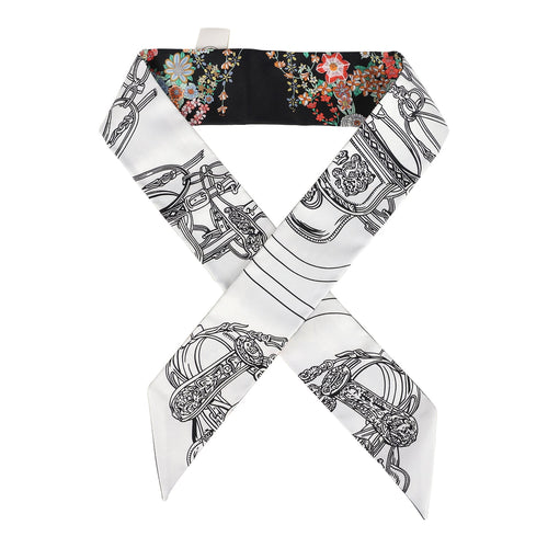 Hermes "Brides de Gala En Fleur" Blanc and Black Multi Silk Twilly Pair