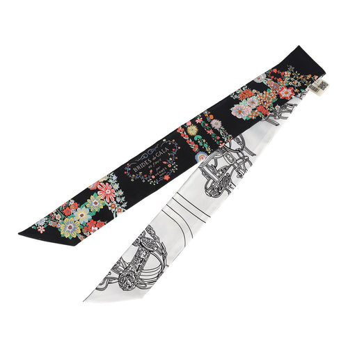 Hermes "Brides de Gala En Fleur" Blanc and Black Multi Silk Twilly Pair