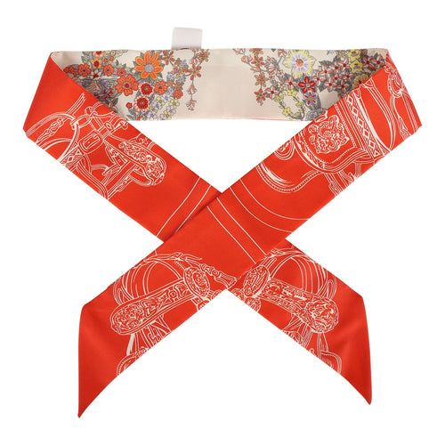 Hermes "Brides de Gala En Fleur" Vanille, Orange and Kaki Multi Silk Twilly Pair