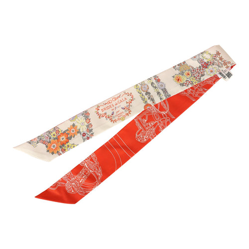Hermes "Brides de Gala En Fleur" Vanille, Orange and Kaki Multi Silk Twilly Pair
