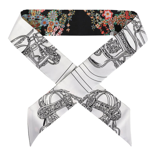 Hermes "Brides de Gala En Fleur" Blanc and Black Multi Silk Twilly Pair