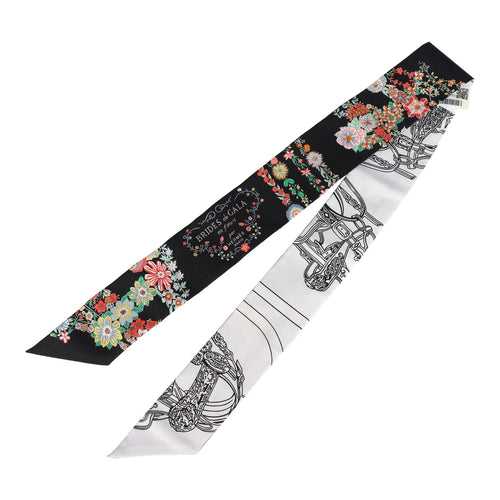 Hermes "Brides de Gala En Fleur" Blanc and Black Multi Silk Twilly Pair