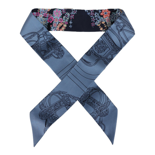 Hermes "Brides de Gala En Fleur" Marine, Blue Jean and Rose Multi Silk Twilly Pair