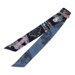 Hermes "Brides de Gala En Fleur" Marine, Blue Jean and Rose Multi Silk Twilly Pair
