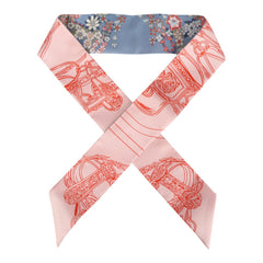 Hermes "Brides de Gala En Fleur" Saumon, Blue Jean and Rose Multi Silk Twilly Pair