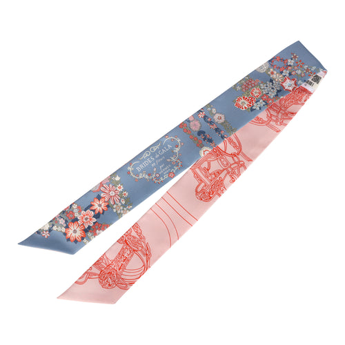 Hermes "Brides de Gala En Fleur" Saumon, Blue Jean and Rose Multi Silk Twilly Pair