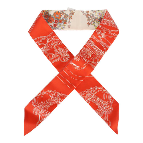 Hermes "Brides de Gala En Fleur" Vanille, Orange and Kaki Multi Silk Twilly