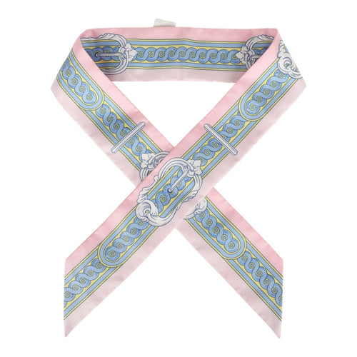 Hermes "Brides De Cour" Rose Pale, Ciel and Jaune Multi Silk Twilly