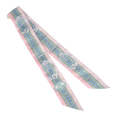 Hermes "Brides De Cour" Rose Pale, Ciel and Jaune Multi Silk Twilly