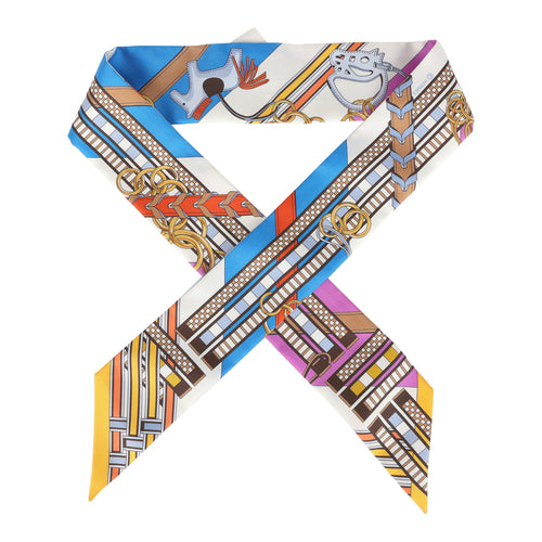 Hermes "Brides Et Gris" Cyclamen Multi Silk Twilly Pair