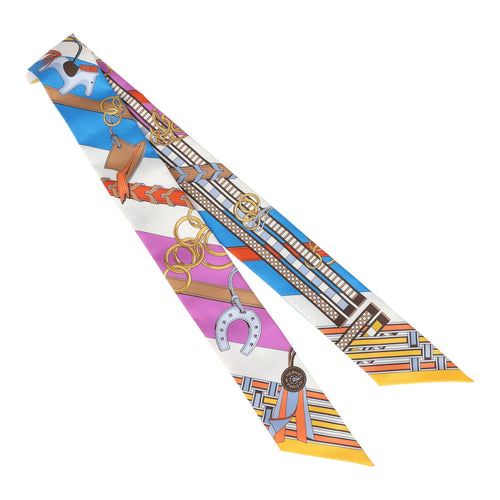 Hermes "Brides Et Gris" Cyclamen Multi Silk Twilly Pair