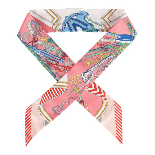 Hermes "Bouquets Sellier" Rose, Bleu and Rouge Multi Silk Twilly