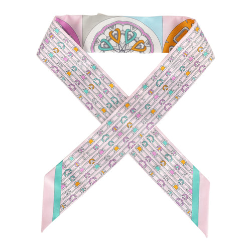 Hermes "L' Effet Kaleidoscope" Rose, Turquoise Multi Silk Twilly