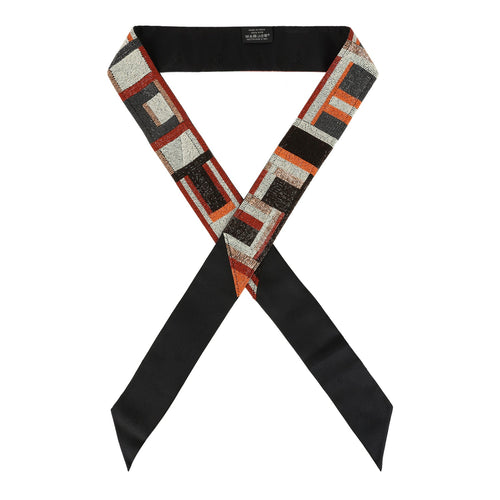 Hermes "Tresses H" Embroidered Black, Rouge H and Argent Silk Twilly