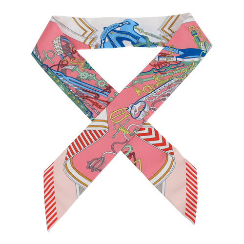 Hermes "Bouquets Sellier" Rose, Bleu and Rouge Multi Silk Twilly