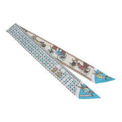 Hermes "Les Voitures Nouvelle" Vert Amande, Bleu Glacier and Beige Silk Twilly