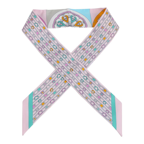 Hermes "L' Effet Kaleidoscope" Rose, Turquoise Multi Silk Twilly