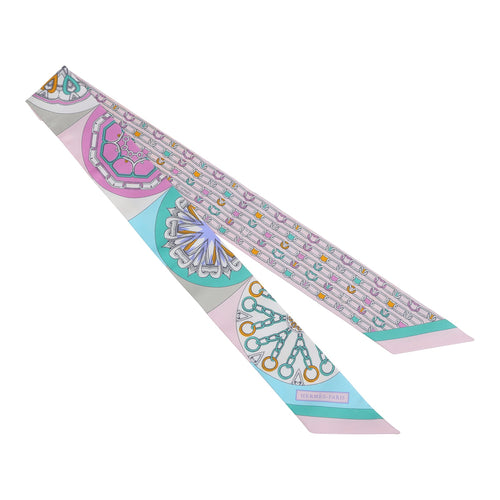 Hermes "L' Effet Kaleidoscope" Rose, Turquoise Multi Silk Twilly