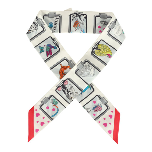 Hermes "Story" Rouge Multi Silk Twilly Pair