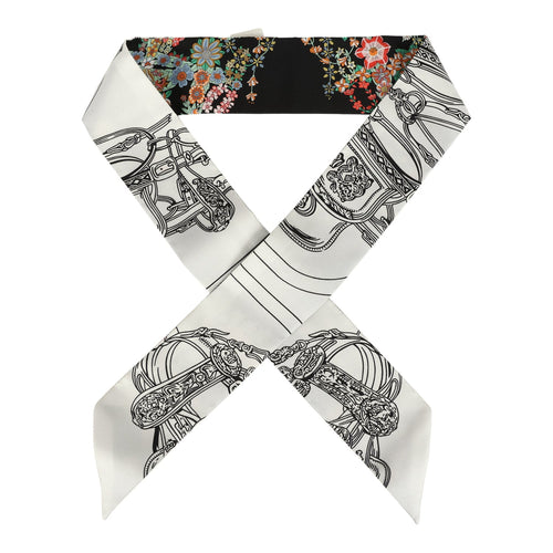 Hermes "Brides de Gala En Fleur" Blanc and Black Multi Silk Twilly Pair