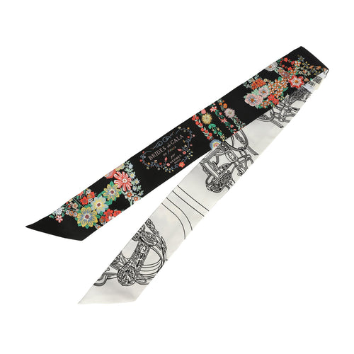Hermes "Brides de Gala En Fleur" Blanc and Black Multi Silk Twilly Pair