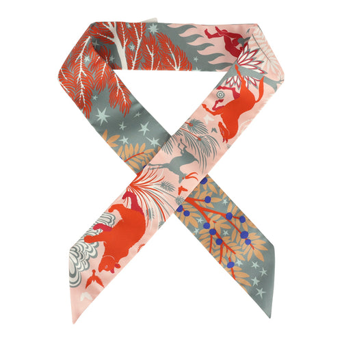 Hermes "Sous Le Charme D' Orphee" Gris Acier, Rose Poudre and Violet Silk Twilly Pair