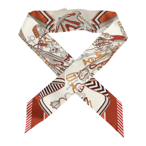 Hermes "Bouquets Sellier" Blanc, Alezan and Etoupe Multi Silk Twilly Pair