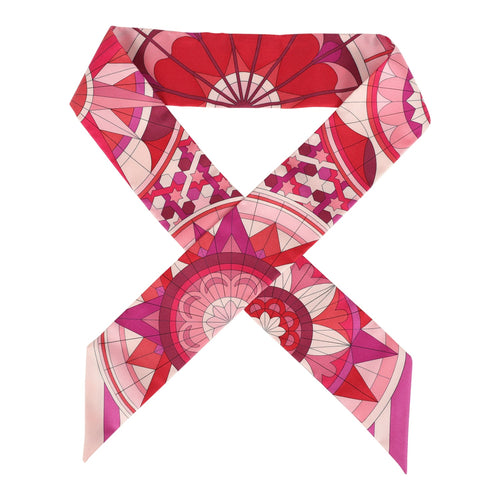 Hermes "Rose De Compas" Fuchsia, Prune and Rouge Multi Silk Twilly Pair
