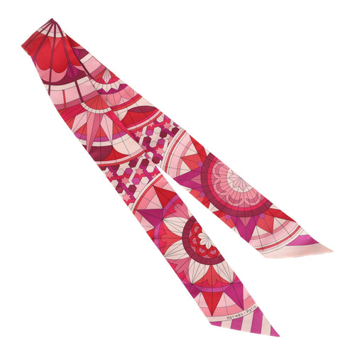 Hermes "Rose De Compas" Fuchsia, Prune and Rouge Multi Silk Twilly Pair