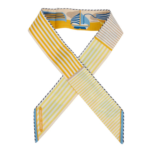 Hermes "Thalassa" Bouton D'Or, Jaune Soufre & Blanc Multi Cotton Twilly Pair