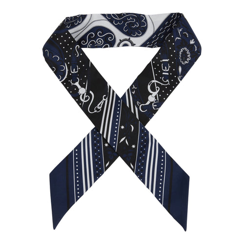 Hermes "Festival Des Amazones" Blanc, Black and Marine Multi Silk Twilly Pair