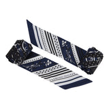 Hermes "Festival Des Amazones" Blanc, Black and Marine Multi Silk Twilly Pair