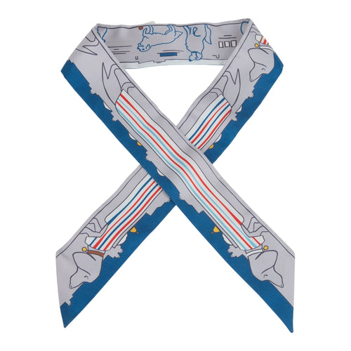 Hermes "Les Chiens Parisiens" Jaune, Gris Perle and Bleu Multi Silk Twilly Pair