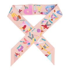 Hermes "Figures Libres" Rose Poudre and Blue Multi Silk Twilly Pair