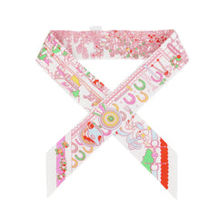Hermes "Pony Pit Stop" Blanc, Rose and Multi Silk Twilly Pair
