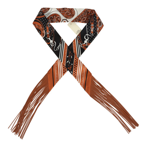 Hermes "Festival des Amazones" Caramel, White and Black Fringe Twilly