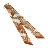 Hermes "Brides Et Gris-Gris" Caramel, Blanc & Bronze Multi Silk Twilly