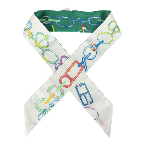 Hermes "Do Ro Boucles" Vert Vif and Blanc Multi Silk Twilly