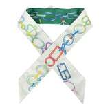 Hermes "Do Ro Boucles" Vert Vif and Blanc Multi Silk Twilly