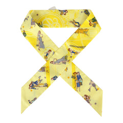 Hermes "Ex-Libris Les Parisie" Jaune Soufre and Gris Silk Twilly