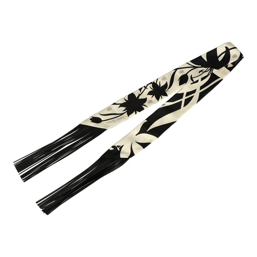 Hermes "Bouquet Final" Cream and Black Fringe Silk Twilly