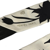 Hermes "Bouquet Final" Cream and Black Fringe Silk Twilly