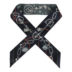 Hermes "C'est La Fete" Ardoise, Rose Pale, Bleu Marine Multi Silk Twilly Pair