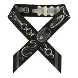 Hermes "Inventaire Poetique De Brides A Bloc" Gris, Creme and Black Multi Silk Twilly Pair