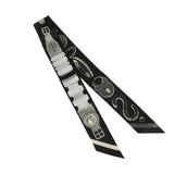 Hermes "Inventaire Poetique De Brides A Bloc" Gris, Creme and Black Multi Silk Twilly Pair